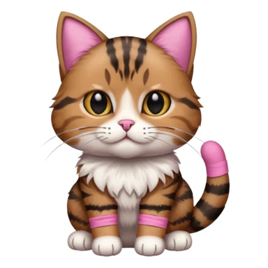 a  brown and black tabby cat, with a pink bandage on her front paw, sticker