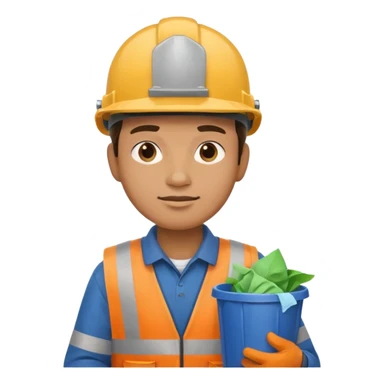 garbage man with helmet holding garbage  sticker