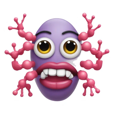 covid virus molecule that is a face with fake eyelashes, large lips and two arms that have hands that are showing off its nails sticker