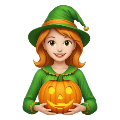 Woman Hunter With Jack o Lantern, wearing green costume sticker