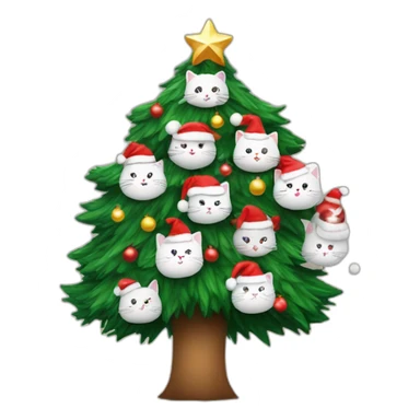 ARBOL DE NAVIDAD CON ESFERAS DE GATITOS BLANCO CON GORRO NAVIDEÑO sticker