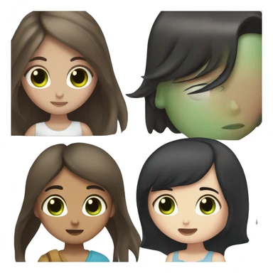 girl with long straight black hair and a white skin blue eyes kiss a boy with brown hair and green eyes sticker