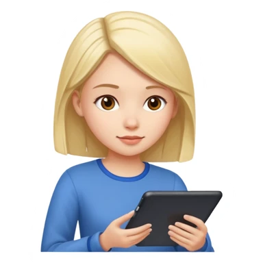 A girl typing in  a tablet sticker