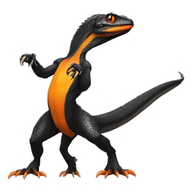 Black Shiny Lizard-Reptile-Raptor-Fakémon with Orange belly Full Body sticker