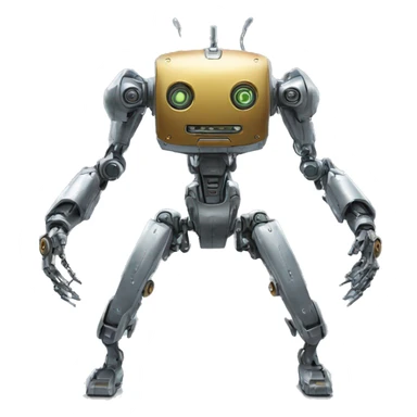 a high-tech metal robot with several arms like sticker