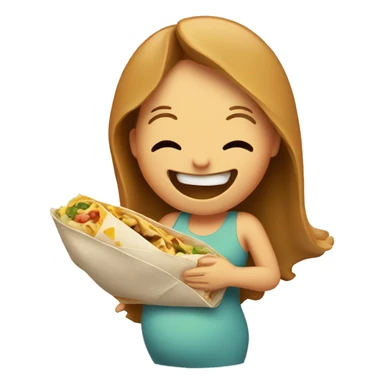 a pregnant lady laughing and holding a burrito sticker
