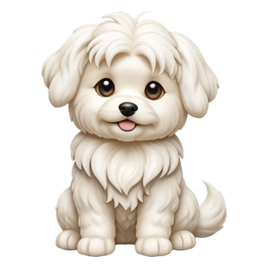 detailed-[wavy haired maltese-dog]-realistic-full-body-sitting-emoji,-tail-resting-loosely-beside-its-paws,-head-tilted-dramatically,--wavy-[cream-white]-fur,-simplified-yet-realistic-focused-features,-highly-detailed,-glowing-with-an-almost-sarcastic sticker