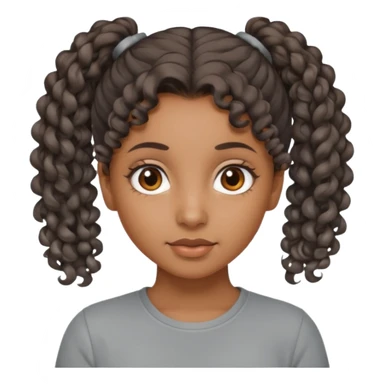 A girl Brown girl with a curly ponytail and has a Gray shirt and eyes are brown  sticker