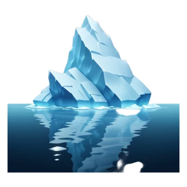 A 3D iceberg in Apple Memoji style, no face, smooth and glossy, floating in dark ocean at night, soft moonlight, subtle reflections, minimal style. A tiny ship in the distance approaching. Pixar-style render, cinematic and clean.
 sticker