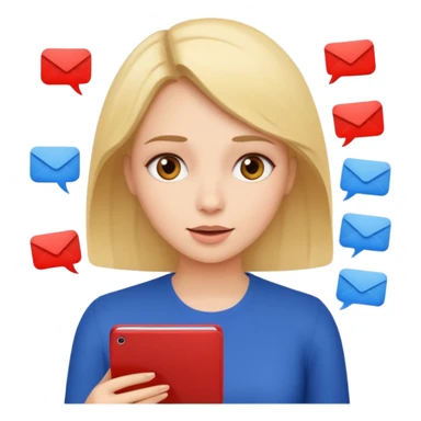 a woman talking and English letters around her sticker