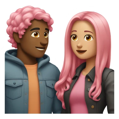 make a guy and a girl, they are hugging, the girl has pink long wavy hair. The guy has black hair and light skin. They are facing each other sticker