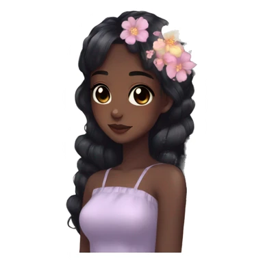 Gorgeous black hair Pastel Anime-Style dark skin Lady Butterflies flower petals kawaii aesthetic trending style sticker