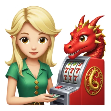 Blonde girl playing dragon link slot machine  sticker