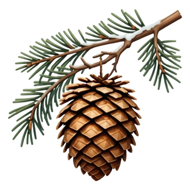 A snowy Spruce pinecone hanging from branch  sticker