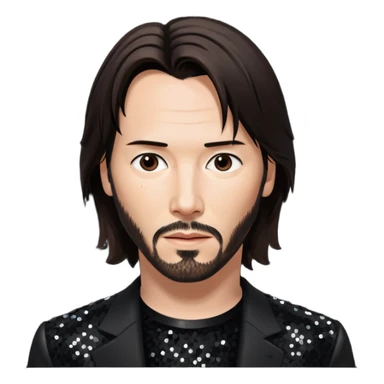 Keanu Reeves with dark brown hair, black sequin outfit sticker