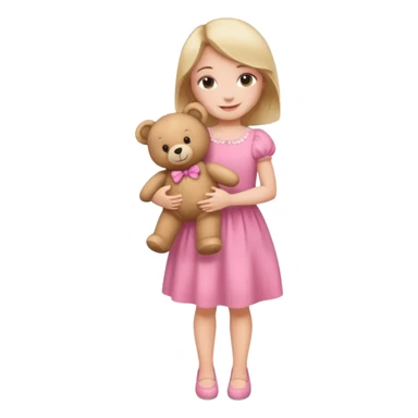 kid Girl in pink dress holding teddy bear, full body sticker