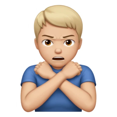 Grabbing throat with hands and looking angry with arms crossed and under chin sticker