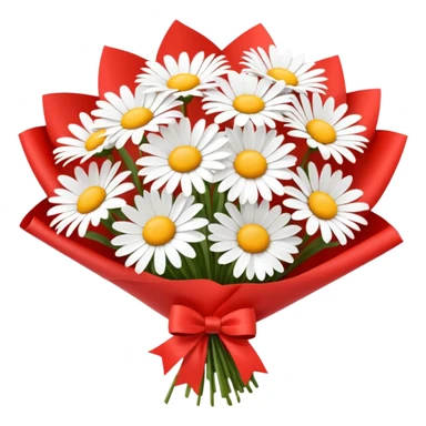 bouquet of daisy with red bow and red wrapping paper sticker