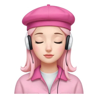 girl wearing a pink beret and AirPods Max headphones, listening to music with closed eyes sticker
