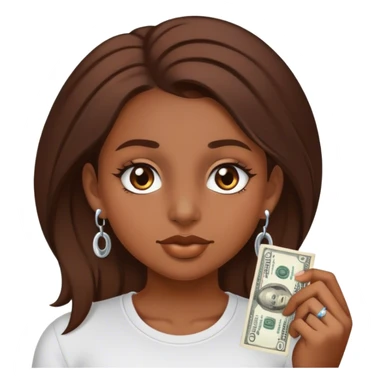 Una chica de color de pelo castaño, con un piercing séptum en la nariz contando dólares  sticker