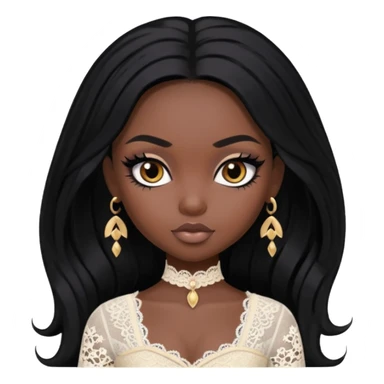black skin, pretty, BLACK long black hair, pale skin, eyeliner, lace clothes, brown eyes bratz baddie sticker