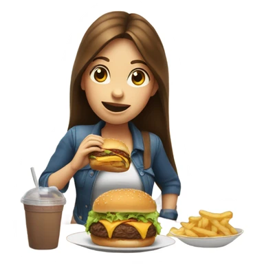 A girl with brown hair eating a burger. Her back is big almost like it’s pregnant  sticker