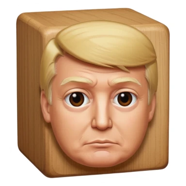 donald trump but his head is square, like a wooden block sticker
