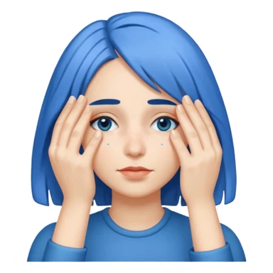 Woman with hand.covering eyes with medium length blue hair sticker