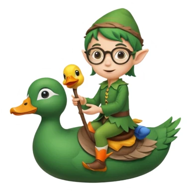 tiny forest elf with round glasses riding a duck sticker