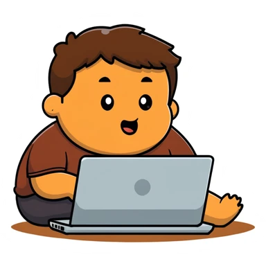 fat brown kid with brown hair using laptop drooling with stupid expression sticker