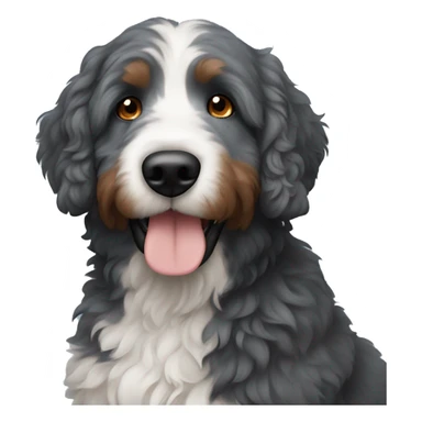 dark grey Bernedoodle with one brown eye and one blue eye sticker