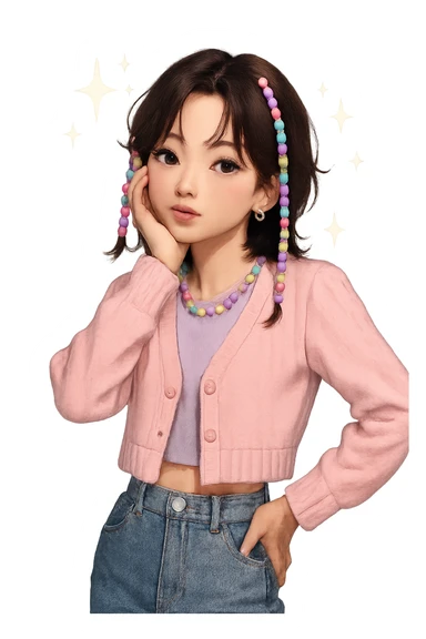 kpop star with pastel beads and sparkles, cute and trendy sticker