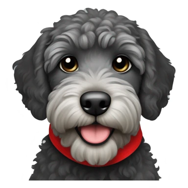 mini black and grey labradoodle dog with red bandana around neck sticker
