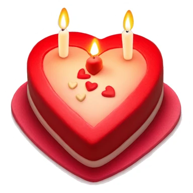 Red primarily colored heart shaped birthday cake, top view, 4 candles, no plate sticker
