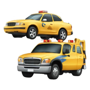 tow truck carrying a car sticker