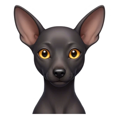 Cinematic Noble Xoloitzcuintle dog Portrait Emoji, Poised and regal, with a sleek, muscular build and smooth, hairless ebony skin accented by subtle wrinkles, deep-set soulful dark eyes, Simplified yet sharp and sophisticated features, highly detailed, glowing with a soft, dignified glow, high shine, intelligent and loyal, stylized with an air of ancient grace, focused and attentive, soft glowing outline, capturing the essence of a watchful and confident guardian, so majestic it feels as though it could stride out of the screen with effortless authority! sticker