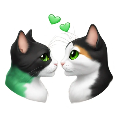 two cats (black with green eyes) and calico giving fly kiss to each other  sticker