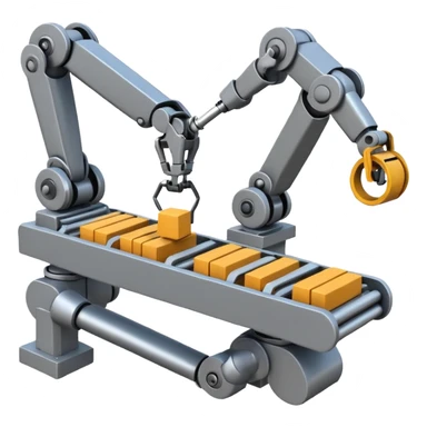 robot arms which is picking block on conveyorbelt sticker