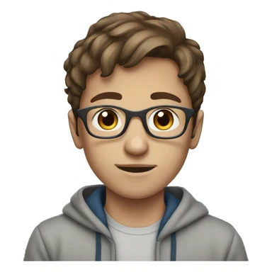 boy with brown ish hair with blue eyes wearing glasses with grey hoodie on  sticker