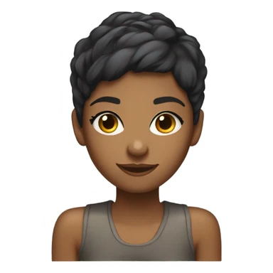 graphic designer cute black girl with light brown skin, short pixie cut hair, typing on computer and winking at the camera.  sticker