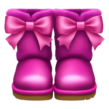 Realistic pair of magenta Ugg fur boots with silk ribbon bows. sticker