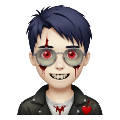 Zombie emo boy, chrome heart glasses and a scary smile, scars and blood under eyes sticker