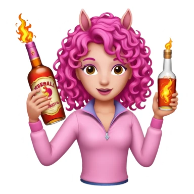 Pink Unicorn curly hair with bottle fireball whiskey dancing  sticker