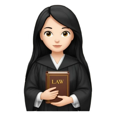 white-women-with-long-black -hair-lawyer-in-lawyer’s-robe. Have law book in hand with bookshelf full of law books in the background sticker