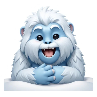 Cinematic Cute Yawning Yeti Portrait Emoji, with a charming, fluffy, snow-dusted figure in gentle whites and cool blues, head tilting back in a wide, endearing yawn with softly closed, peaceful eyes and a content little smile, simplified yet irresistibly adorable, highly detailed with a soft, frosty glow and outline capturing the serene slumber of a yeti! sticker