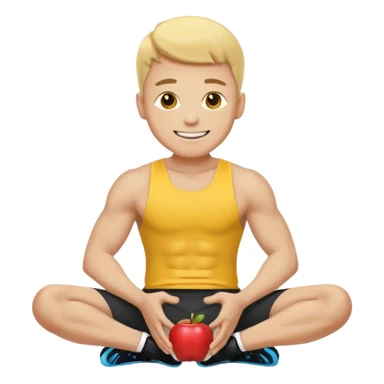 Man doing working out, doing sit-ups in athletic clothes, apple style emoji, yellow skin sticker