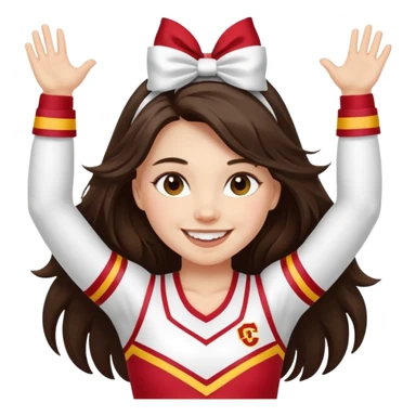 white happy long haired brunette girl in a white USC cheerleader outfit sticker