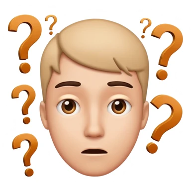 A confused face with question marks around the head sticker