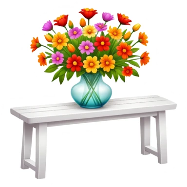 White benches with a romantic lush warm-colored flower vase on top of table sticker