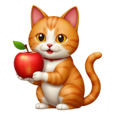 cat eating an apple, simple, clear, no text sticker